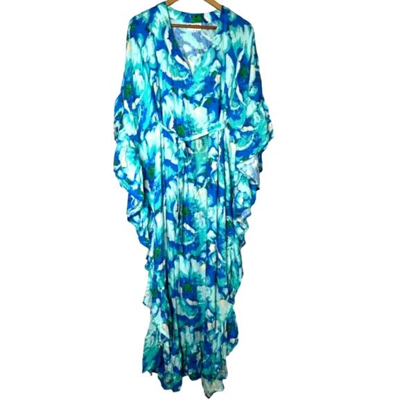 New Anthropologie Bel Kazan Floral Kaftan $150 ONESIZE Blue/Green Resort Wear - Picture 5 of 7